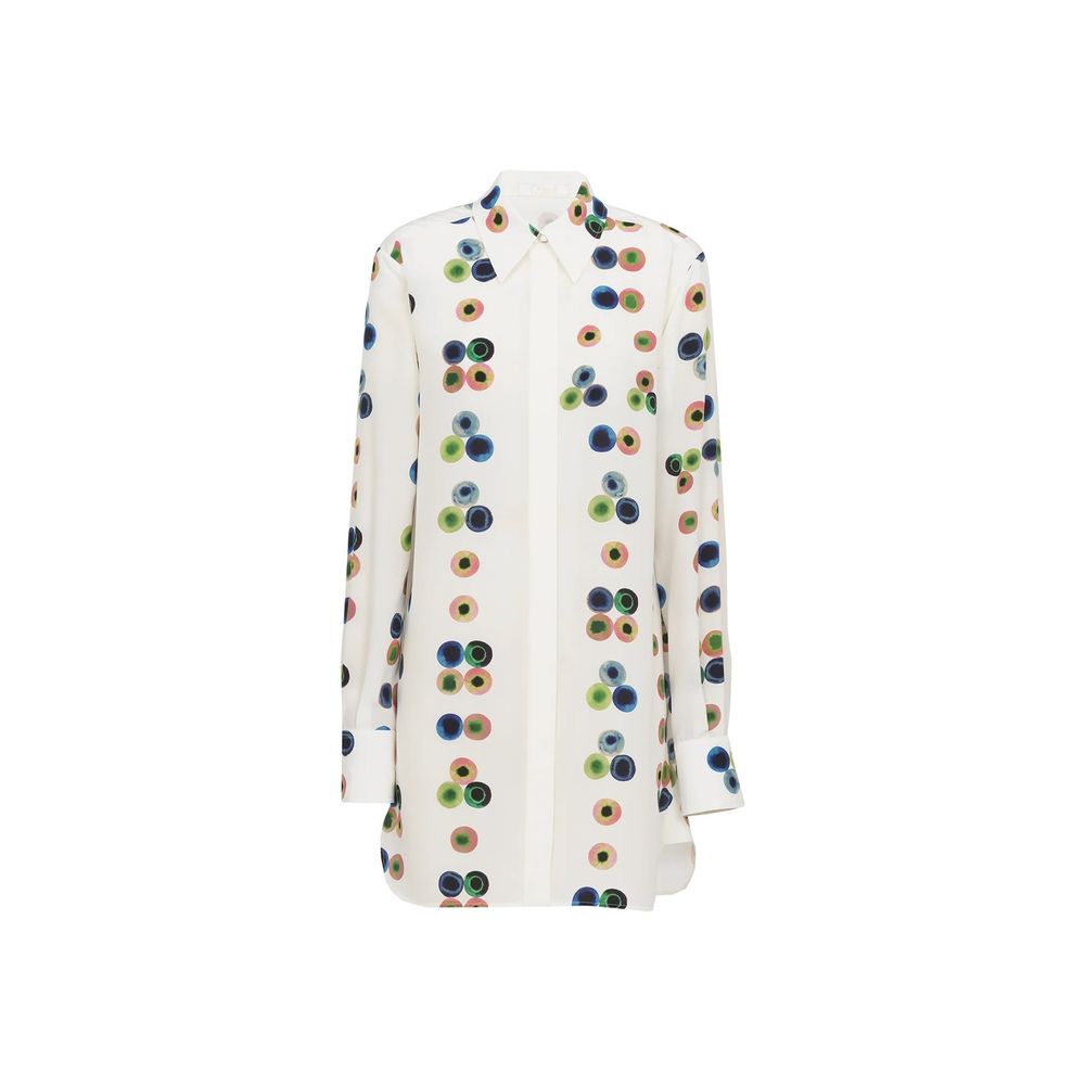 Chloé Chemisier Dress in multicolor printed silk with long sleeves and front button closure, made in Italy for women.