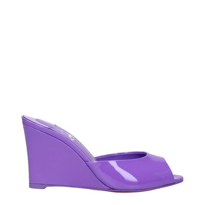 Christian Louboutin Purple Leather Wedge Sandals with open toe and 9.5 cm heel, patent leather, MPN 3230054L300, side view.