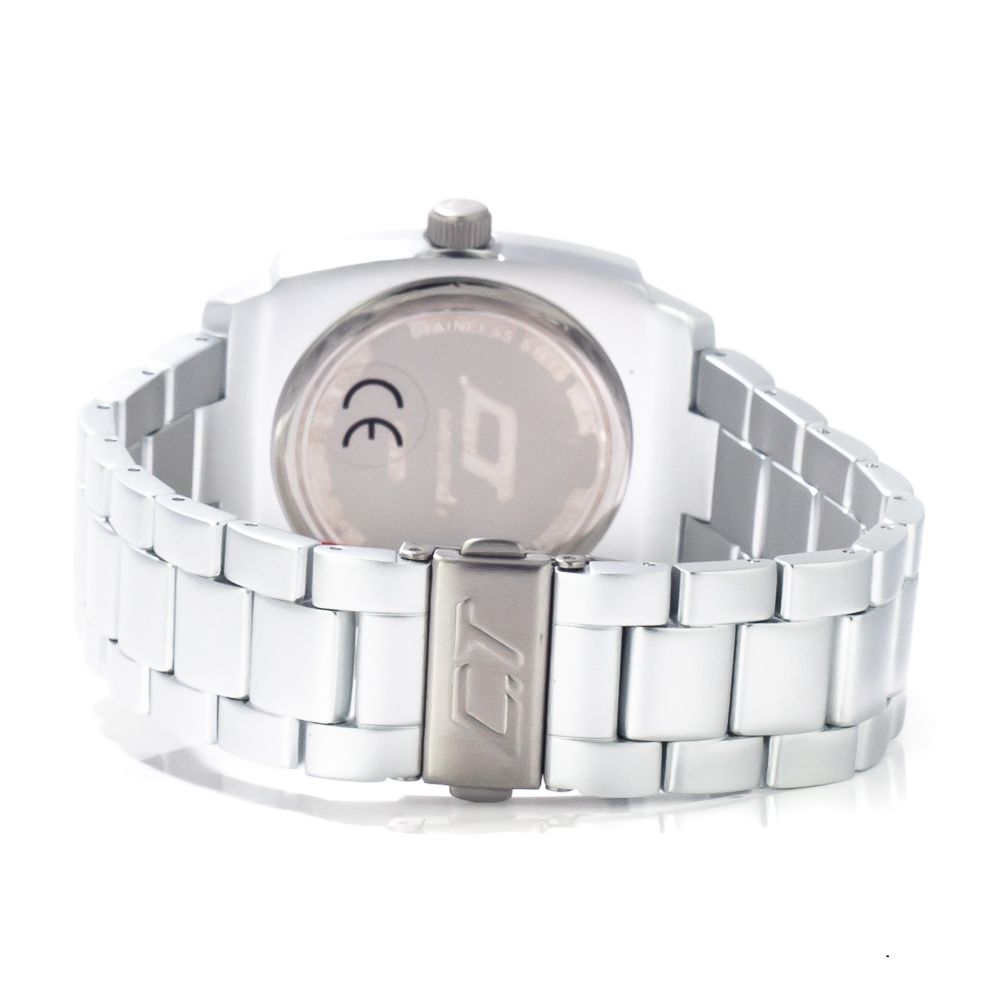 Chronotech Silver Aluminum Dress Watch with analog display and aluminum bracelet, featuring a silver case and dial, back view.