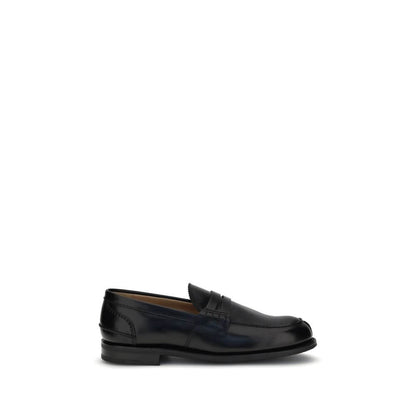 Church's Black Calf Leather Bos Taurus Slip-On Loafers, AW25 college style, with hand-stitched sides and smoked Bookbinder finish.