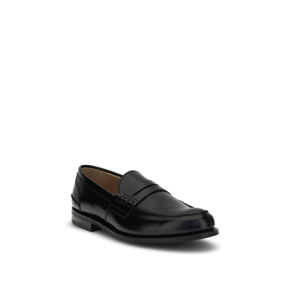 Church's Black Calf Leather Bos Taurus Slip-On Loafers with hand-stitched sides and serged welt for AW25, made in Italy