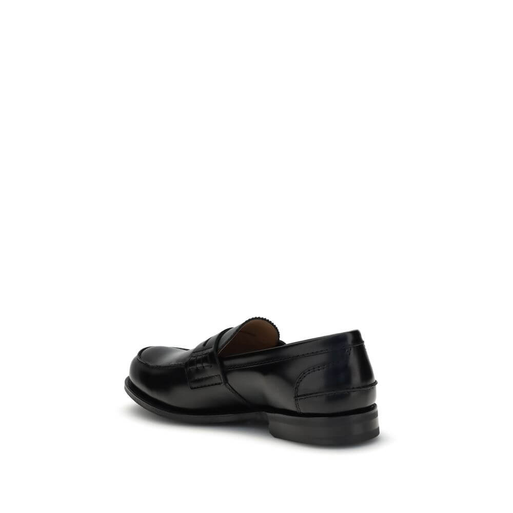 Church's Black Calf Leather Bos Taurus Slip-On Loafers with Bookbinder leather, serged welt, hand-stitched sides, AW25 season, made in Italy.