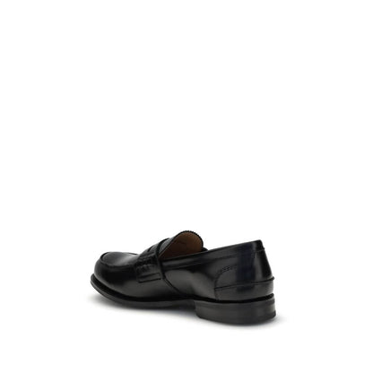 Church's Black Calf Leather Bos Taurus Slip-On Loafers with Bookbinder leather, serged welt, hand-stitched sides, AW25 season, made in Italy.