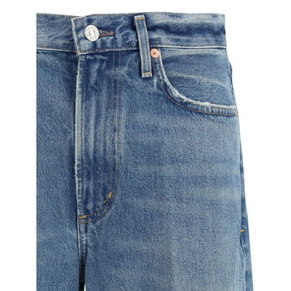 Close-up of Citizens of Humanity Light Blue Cotton Jeans Denim showing front pockets and button detail for casual style and comfortable fit.