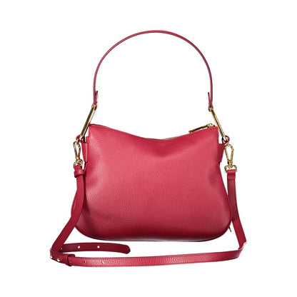 Coccinelle Red Leather Handbag with shoulder handle, zip closure, and internal pocket.
