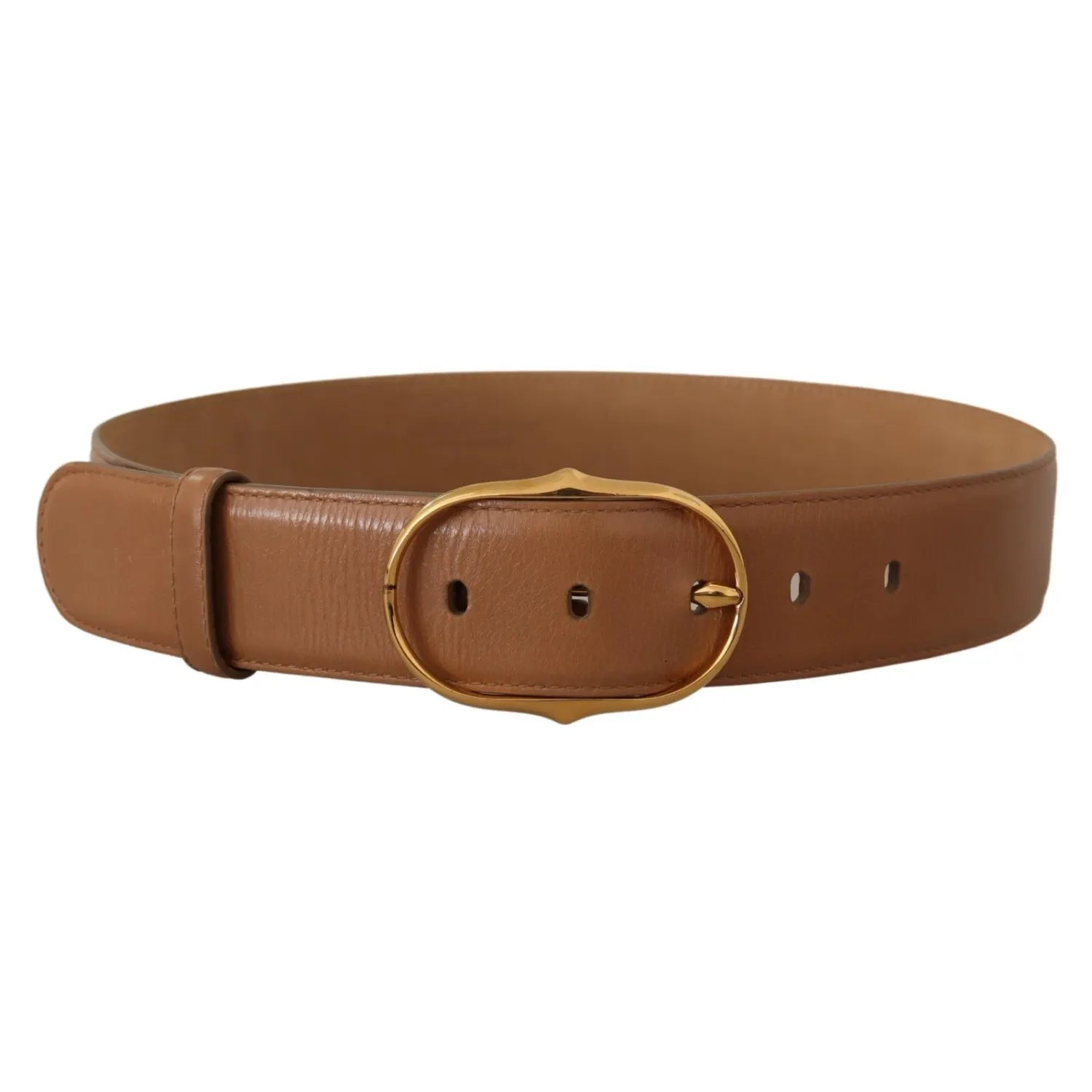 Costume National Brown Leather Gold Metal Oval Buckle Belt