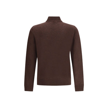 Cruna Brown Wool Turtleneck with high ribbed collar, perfect for winter elegance. 100% wool, regular fit for warmth and comfort.