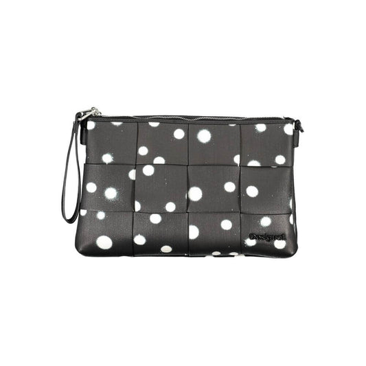 Desigual Black Polyethylene Handbag with polka dots, removable chain and adjustable strap, 2 compartments, logo, contrast details.