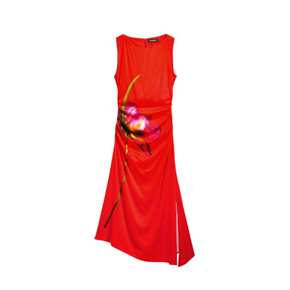 Desigual Red Viscose Long Dress with floral design, women's spring-summer fashion, 97% viscose, perfect for chic occasions.