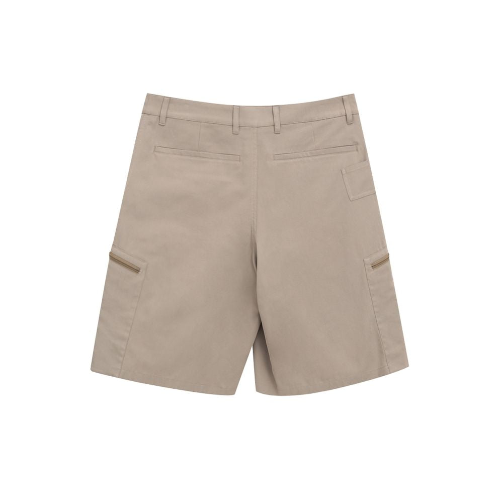Dior Beige Cotton Cargo Shorts with side zipper pockets, velcro closure, and back pockets, made of 55% cotton, 45% polyester.