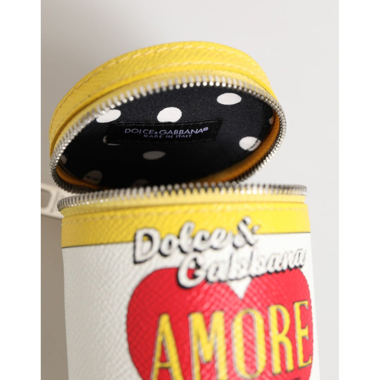 Dolce & Gabbana Amore Leather Yellow Bag Charm Coin Case Keychain Keyring