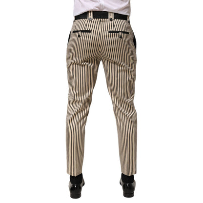 Dolce & Gabbana Beige Black Striped Cotton Slim Fit Trousers Pants
