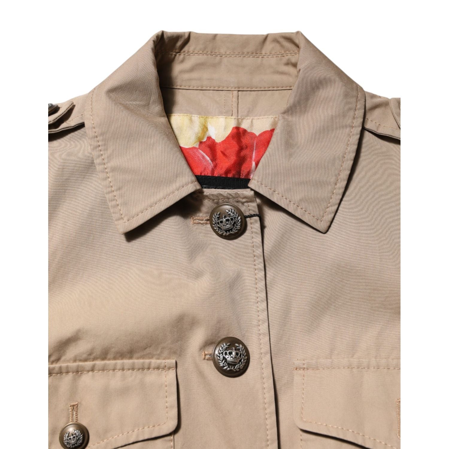 Dolce & Gabbana Beige Cotton Button Up Fitted Cropped Jacket