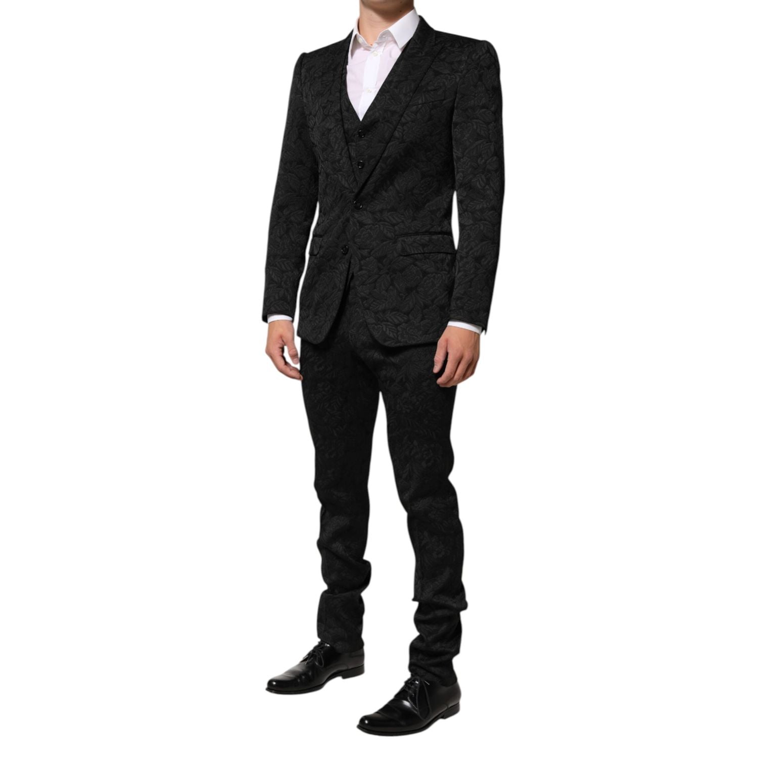 Dolce & Gabbana Black 3 Piece Brocade Jacquard Suit MARTINI