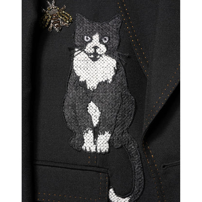 Dolce & Gabbana Black Bee Crown Embellished Suit Coat Blazer