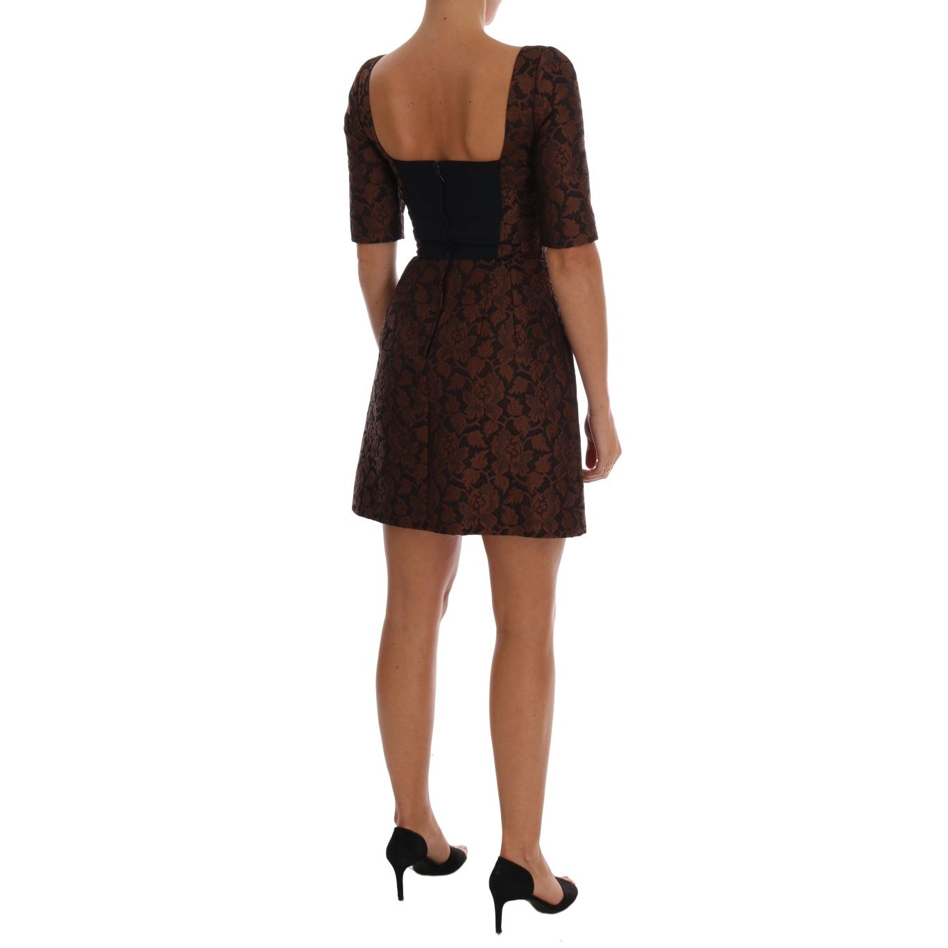 Dolce & Gabbana Black Brown Floral Brocade A-Line Dress