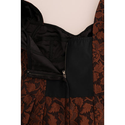 Dolce & Gabbana Black Brown Floral Brocade A-Line Dress