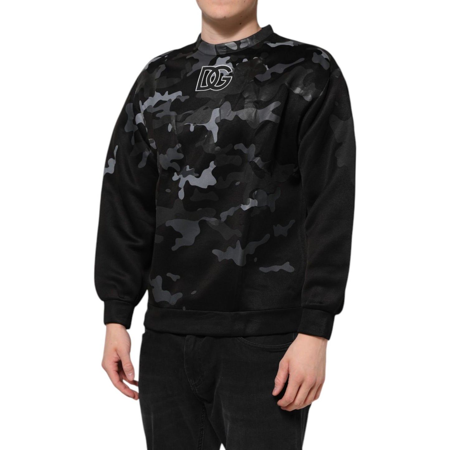 Dolce & Gabbana Black Camouflage Round Neck Sweatshirt Sweater