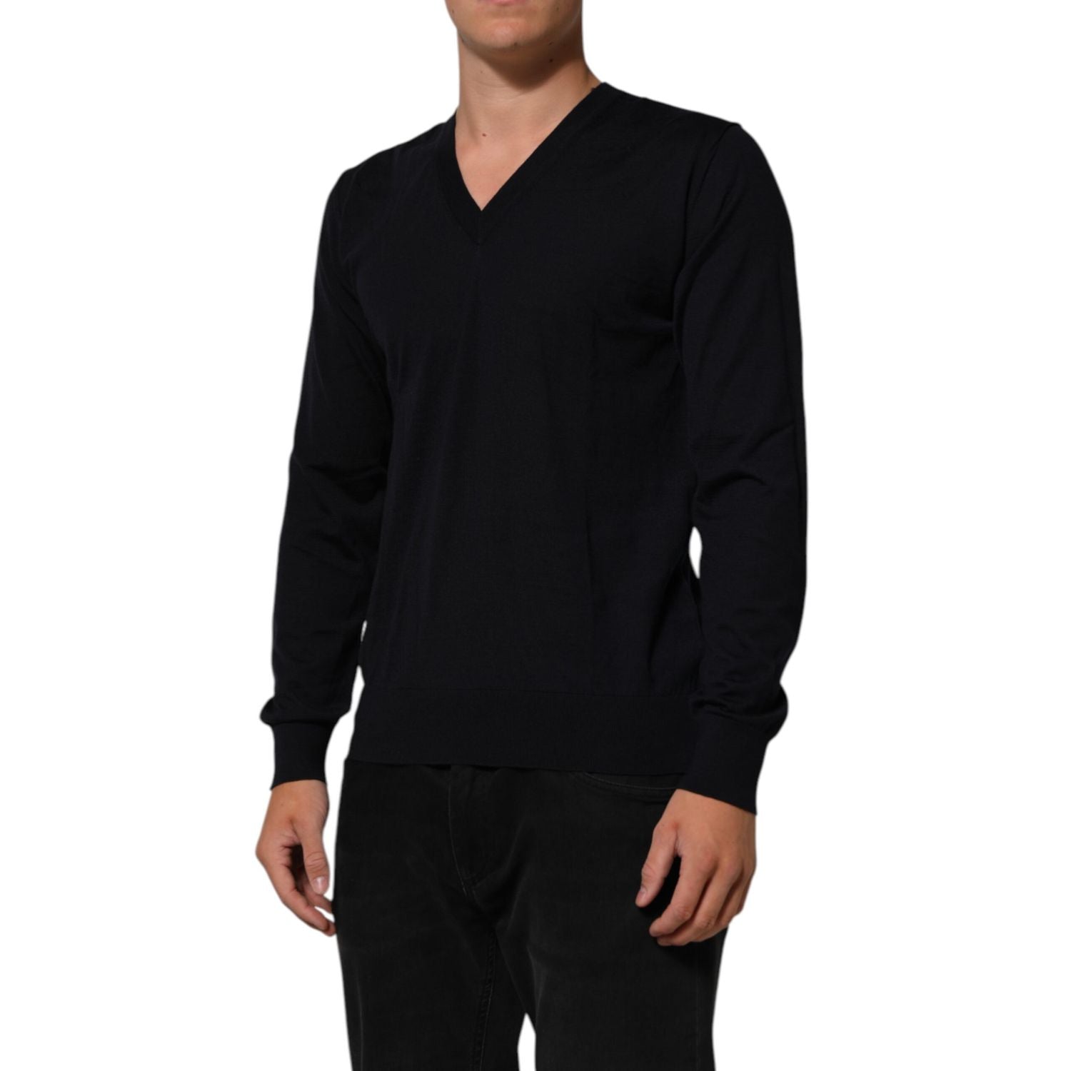 Dolce & Gabbana Black Cashmere Knit V-Neck Pullover Sweater