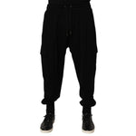 Dolce & Gabbana Black Cotton Blend Cargo Joggers Drawstring Pants