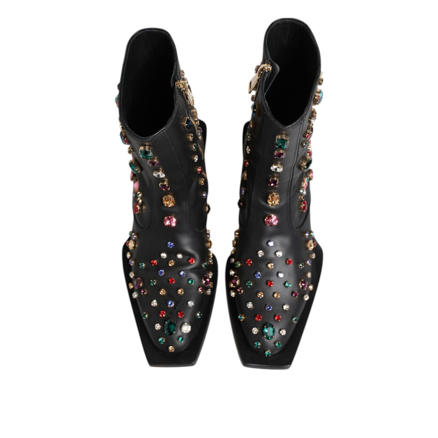 Dolce & Gabbana Black Crystal Cowboy Leather Men Boots Shoes