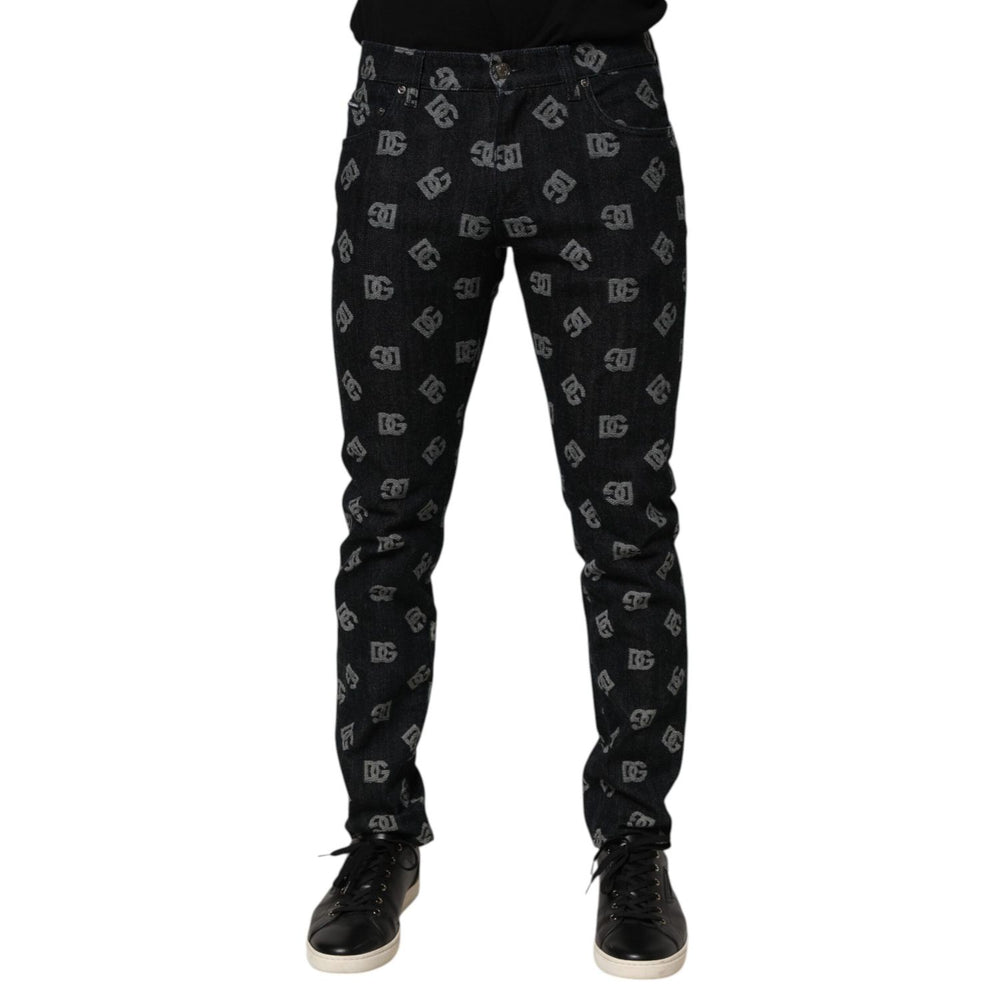Dolce & Gabbana Black DG Monogram Cotton Skinny Denim Jeans with iconic design and sleek silhouette.