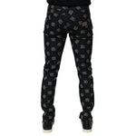 Dolce & Gabbana Black DG Monogram Cotton Skinny Denim Jeans, rear view showcasing monogram pattern.