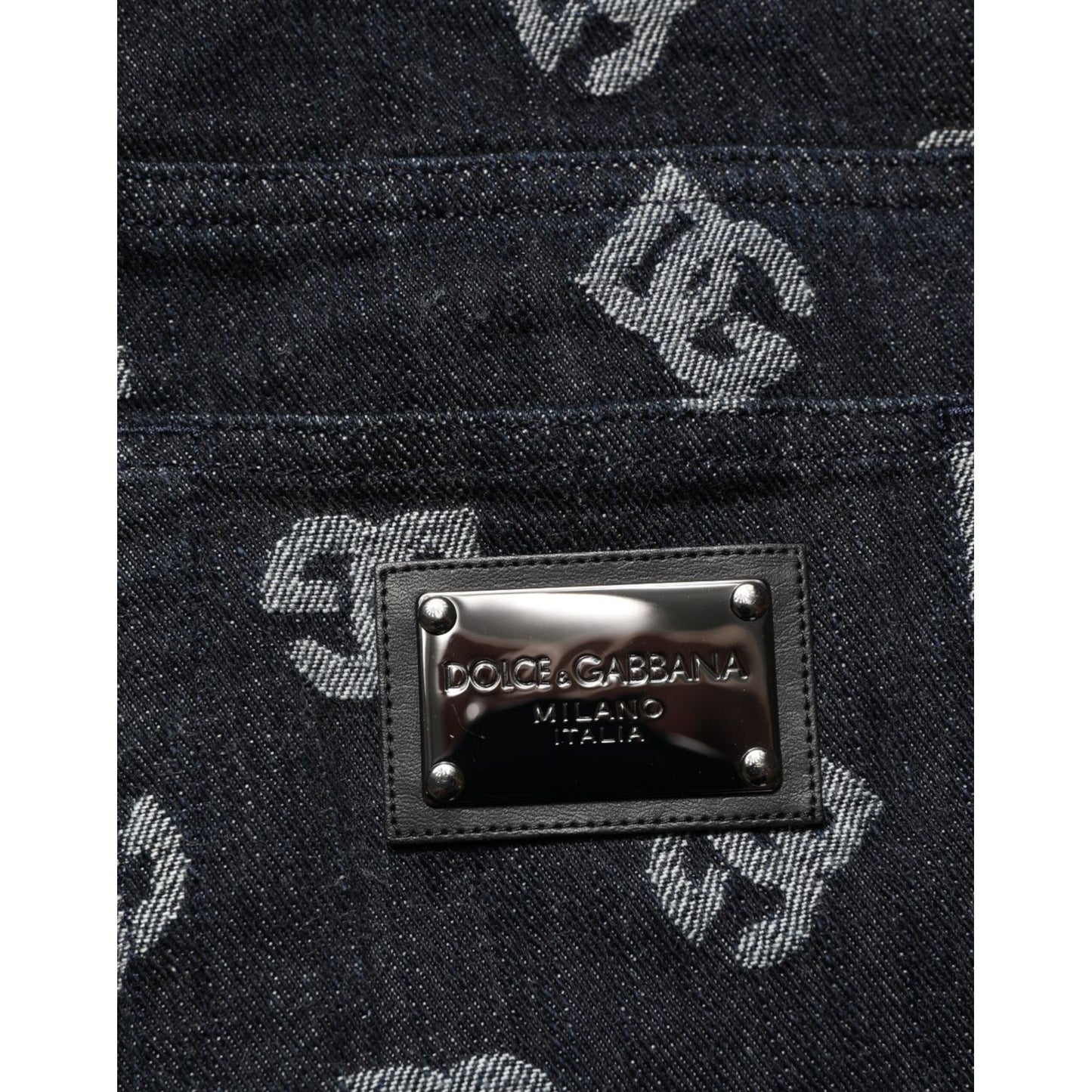 Dolce & Gabbana Black DG Monogram Cotton Skinny Denim Jeans with logo patch and all-over DG pattern detail.