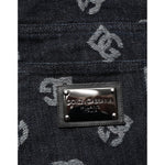 Dolce & Gabbana Black DG Monogram Cotton Skinny Denim Jeans with logo patch and all-over DG pattern detail.