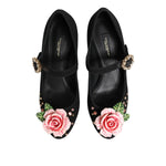 Dolce & Gabbana Black Flower Crystal Embellished Mary Jane Shoes