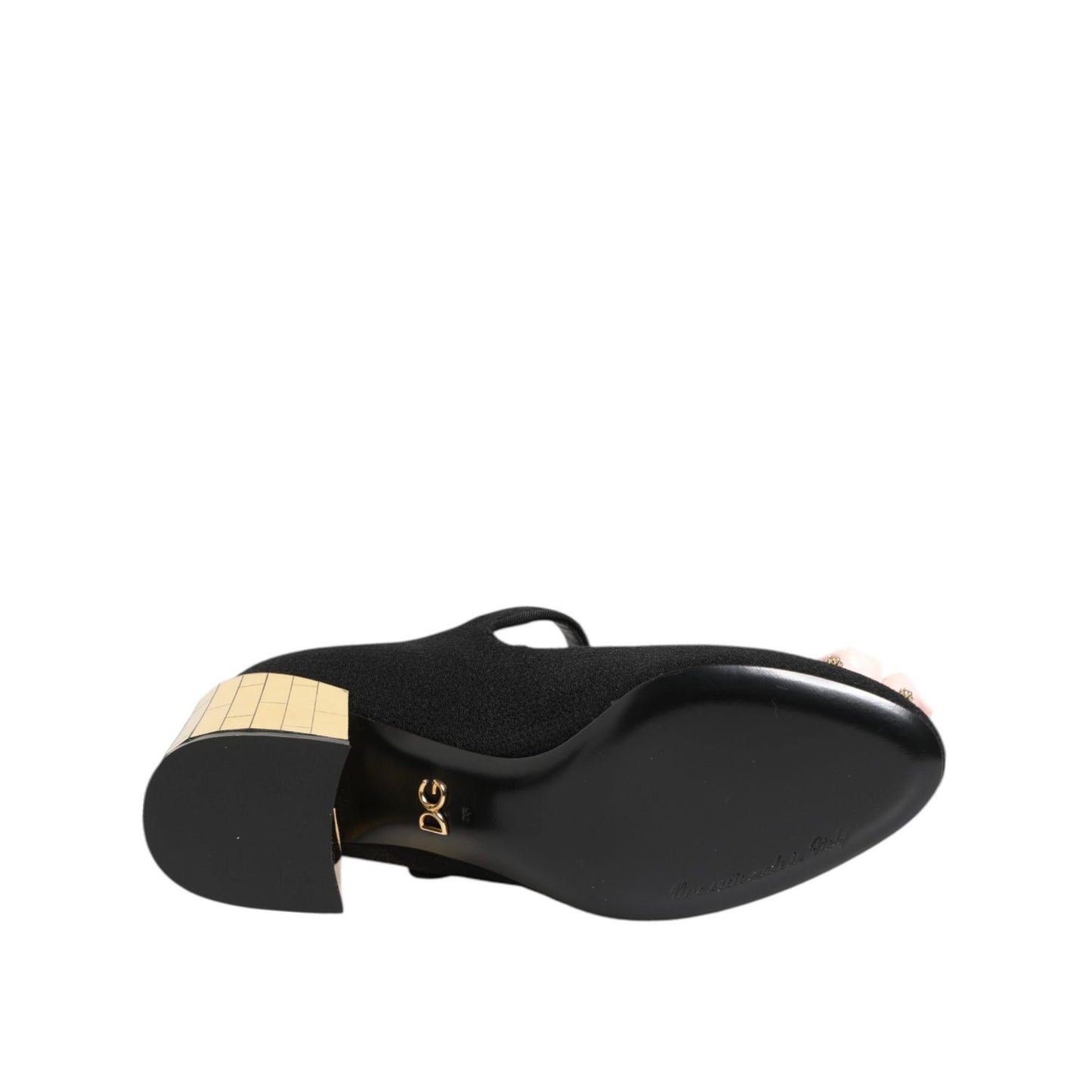 Dolce & Gabbana Black Flower Crystal Embellished Mary Jane Shoes