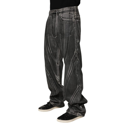 Dolce & Gabbana Black Grey Graphic Print Denim Pants Jeans