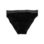Dolce & Gabbana black lace slip briefs with logo waistband, sheer design, made in Italy.