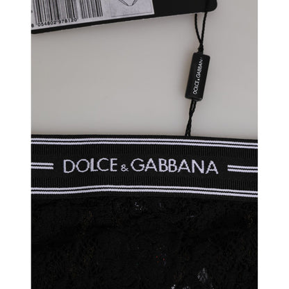 Dolce & Gabbana Black Lace Slip Brief Logo Waistband Underwear