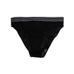 Dolce & Gabbana black lace slip briefs with logo waistband, sheer nylon material, elegant design, made in Italy.