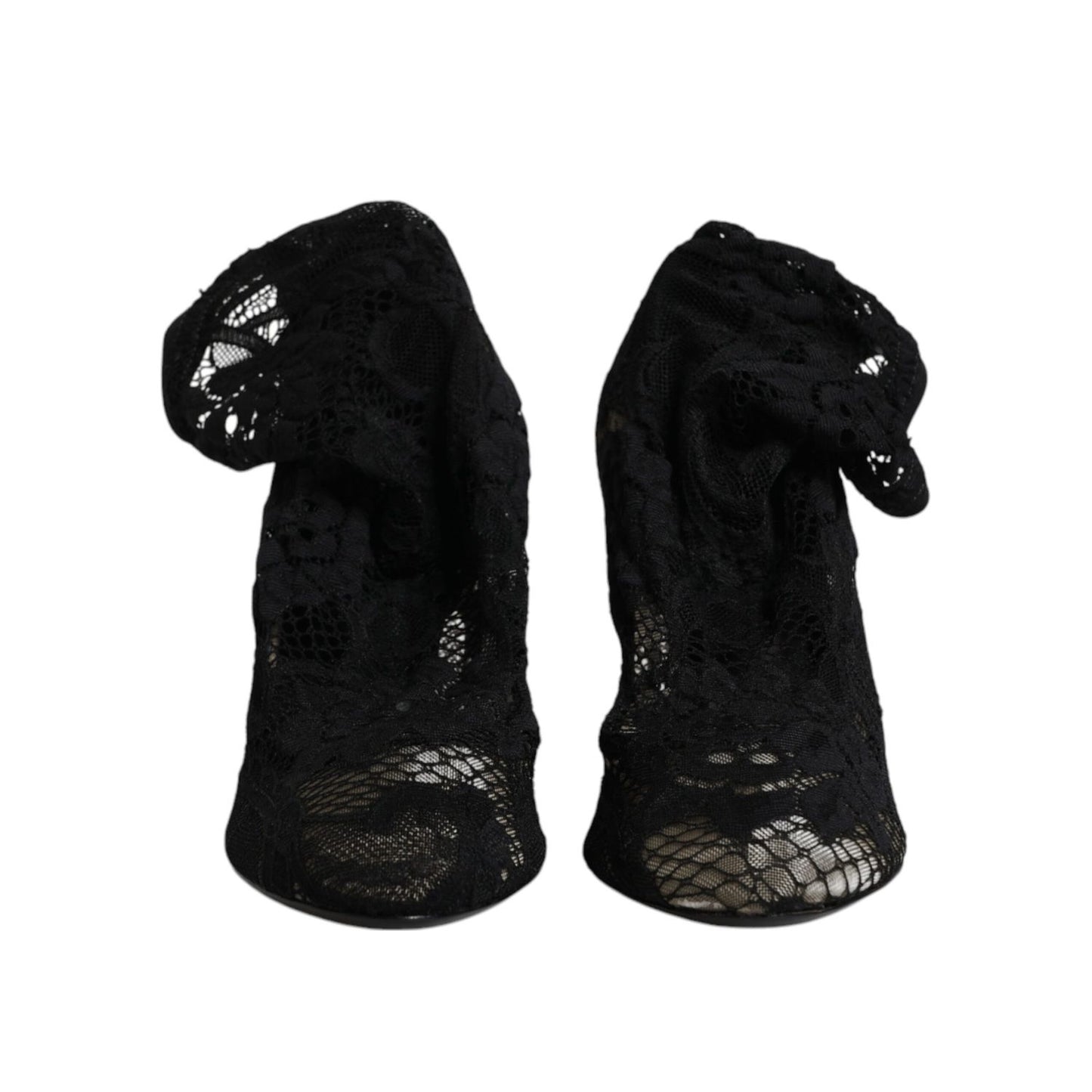 Dolce & Gabbana Black Lace Stretch Heels Mid Calf Boots Shoes