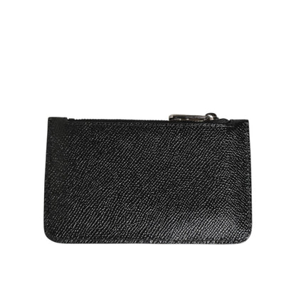 Dolce & Gabbana Black Leather Chain Link Mens Coin Purse Key Clip Holder Wallet