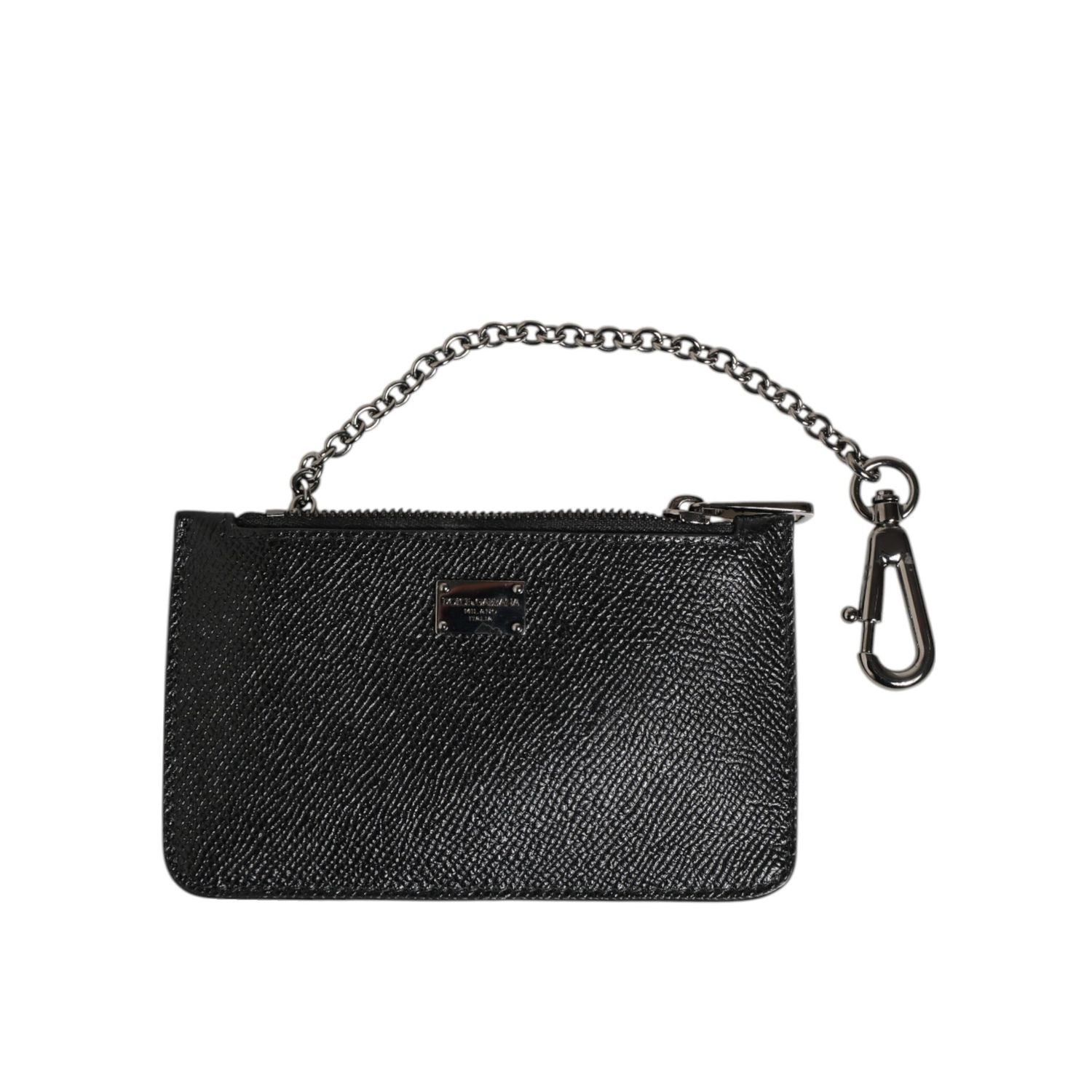 Dolce & Gabbana Black Leather Chain Link Mens Coin Purse Key Clip Holder Wallet