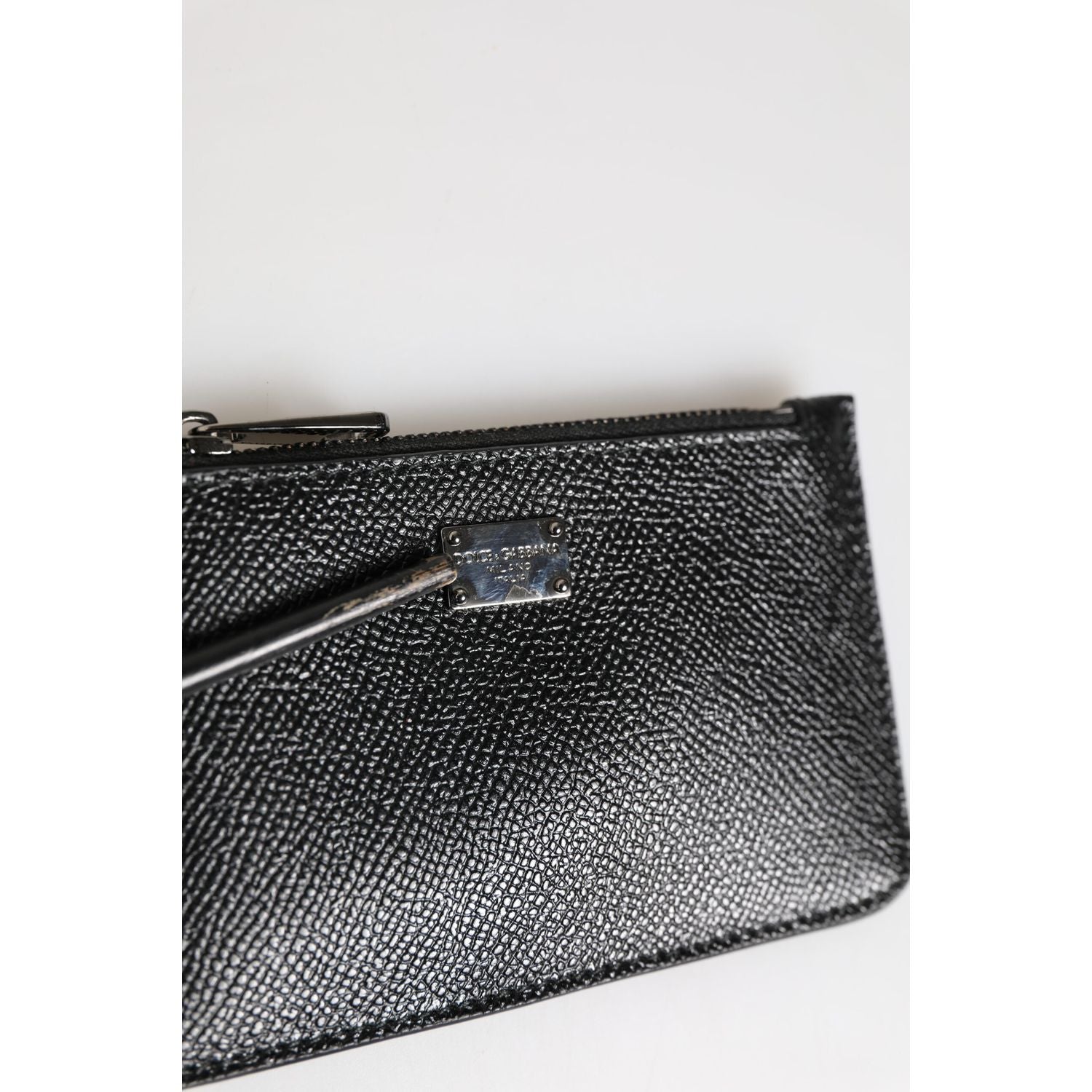 Dolce & Gabbana Black Leather Chain Link Mens Coin Purse Key Clip Holder Wallet