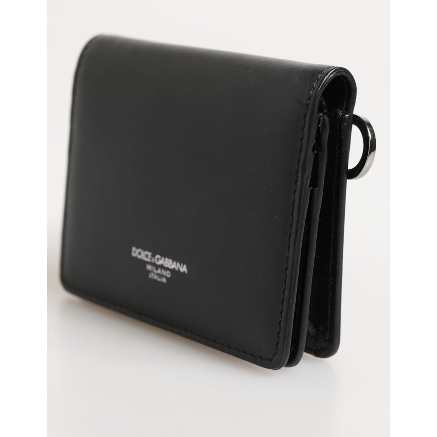 Dolce & Gabbana Black Leather DG Logo Bifold Card Holder Men Borse Wallet in premium black leather with sleek design.