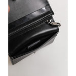 Dolce & Gabbana Black Leather DG Logo Bifold Card Holder Men Borse Wallet open view with embossed logo and card slots