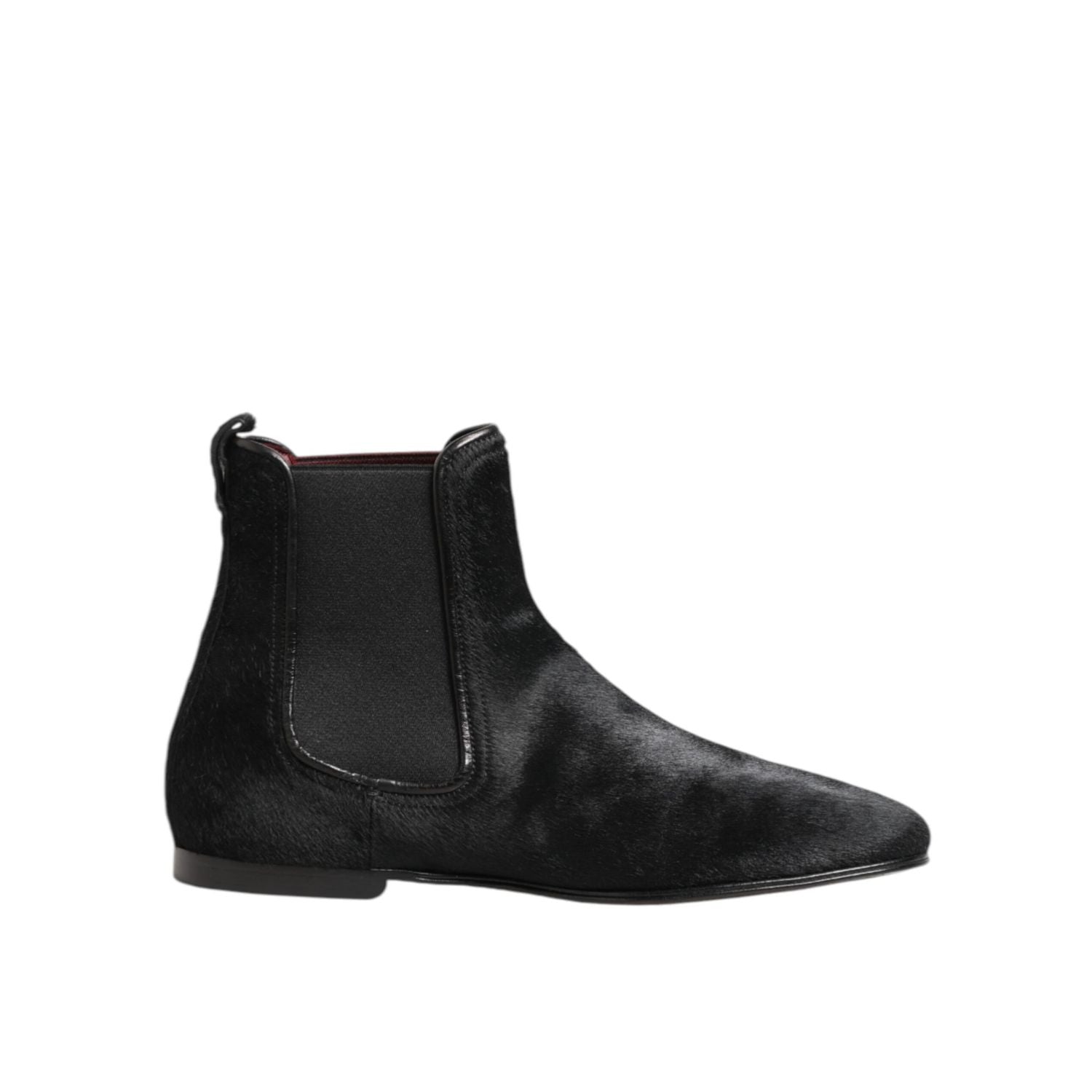 Dolce & Gabbana Black Leather Fur Men CHELSEA Boots Shoes
