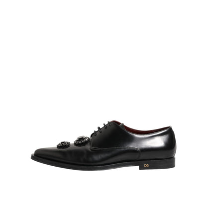 Dolce & Gabbana Black Leather Jeweled Crystals Derby Shoes