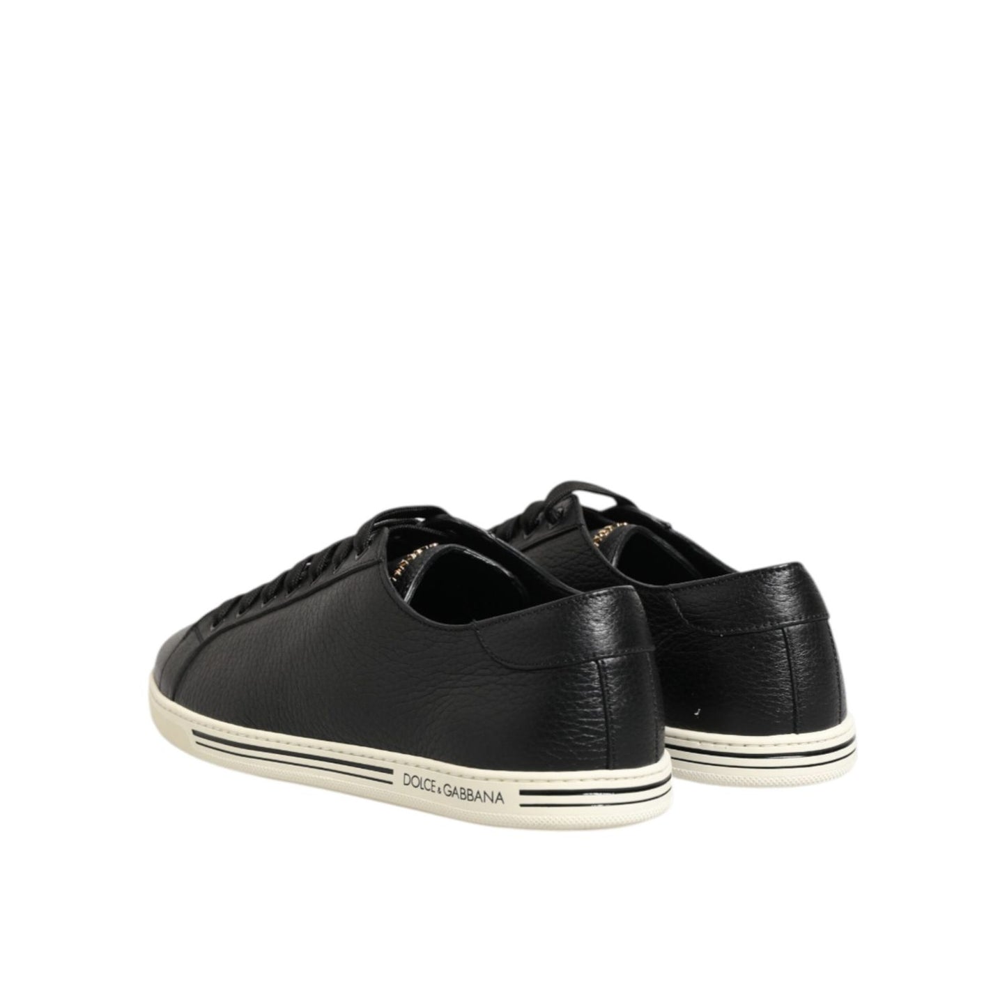 Dolce & Gabbana Black Leather Lace Up Low Top Sneakers Shoes