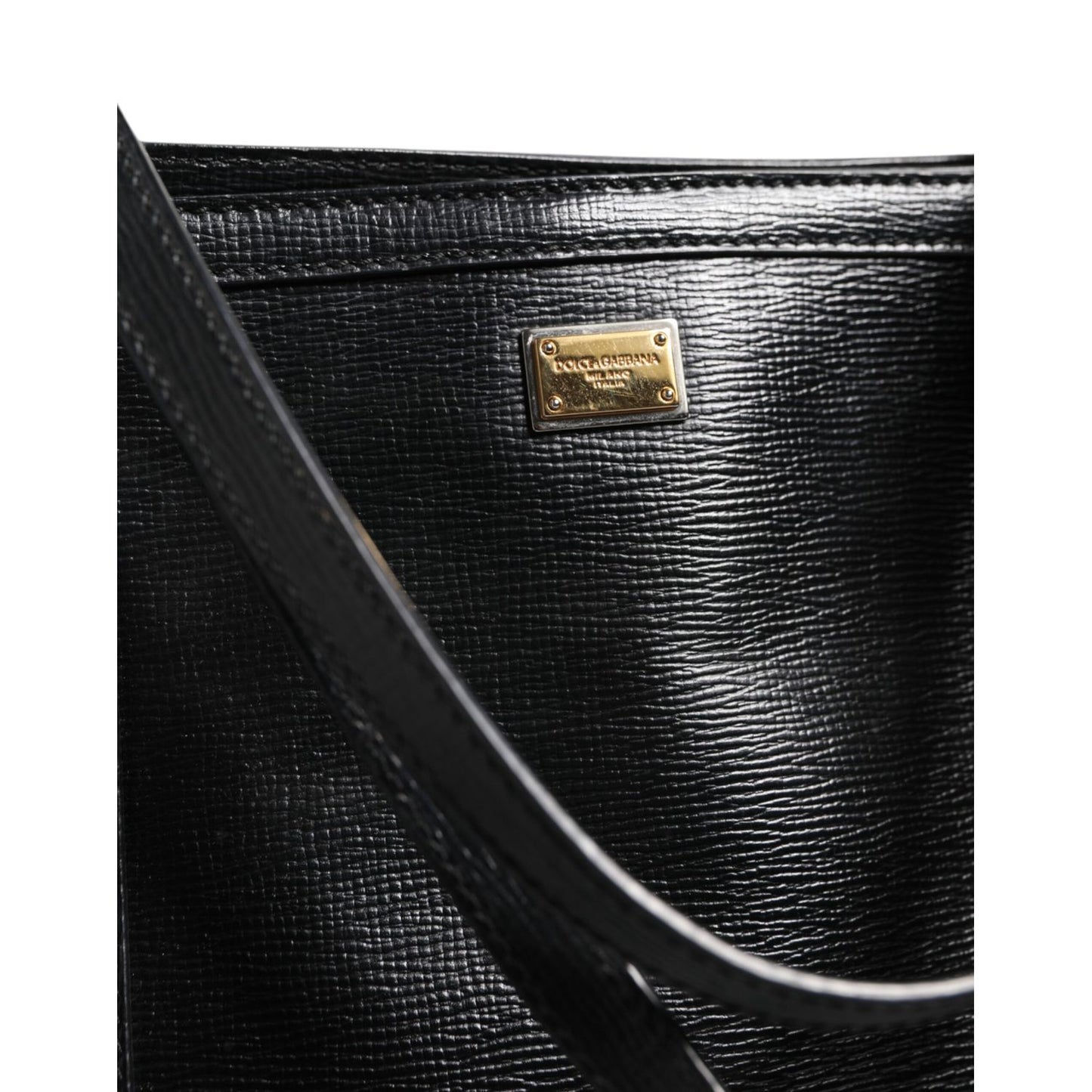 Dolce & Gabbana Black Leather Miss Escape Shopping Tote Women Borse Bag with gold detailing and logo hardware