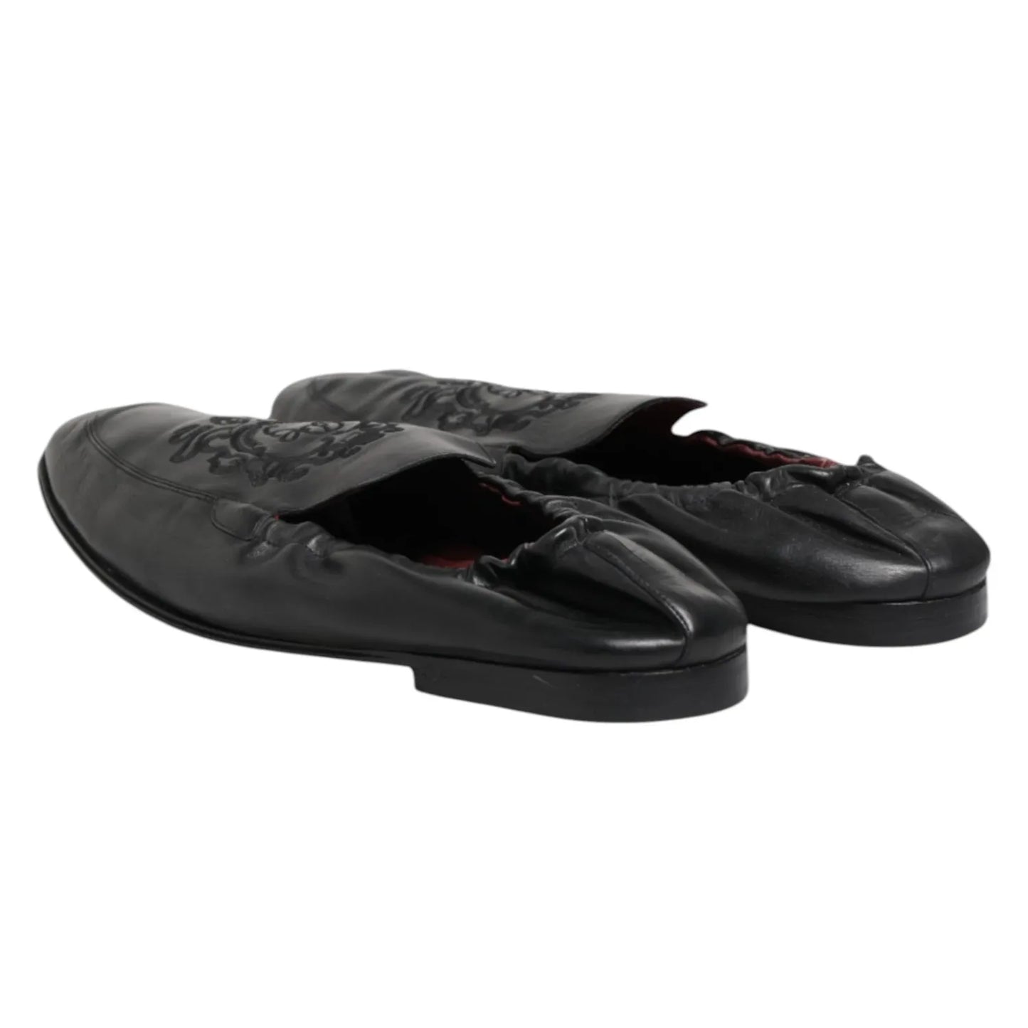 Dolce & Gabbana Black Leather Slip On Men Flat Loafers Shoes