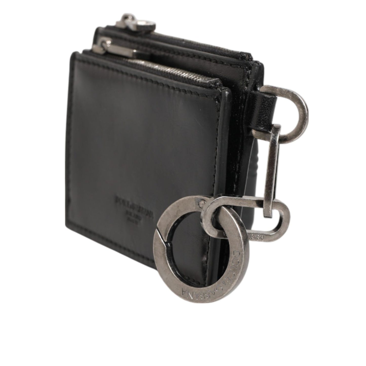 Dolce & Gabbana Black Leather Zipped Card Holder Coin Purse Keyring Wallet