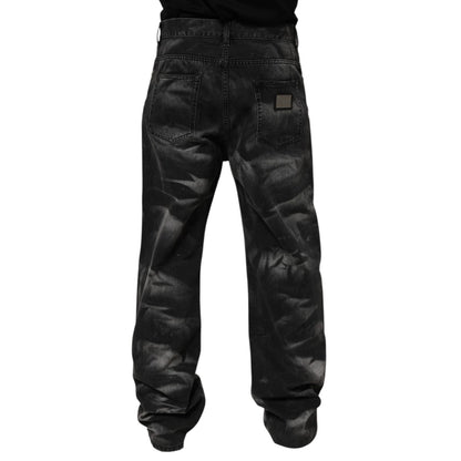 Dolce & Gabbana Black Marbled Effect Straight Men Denim Jeans