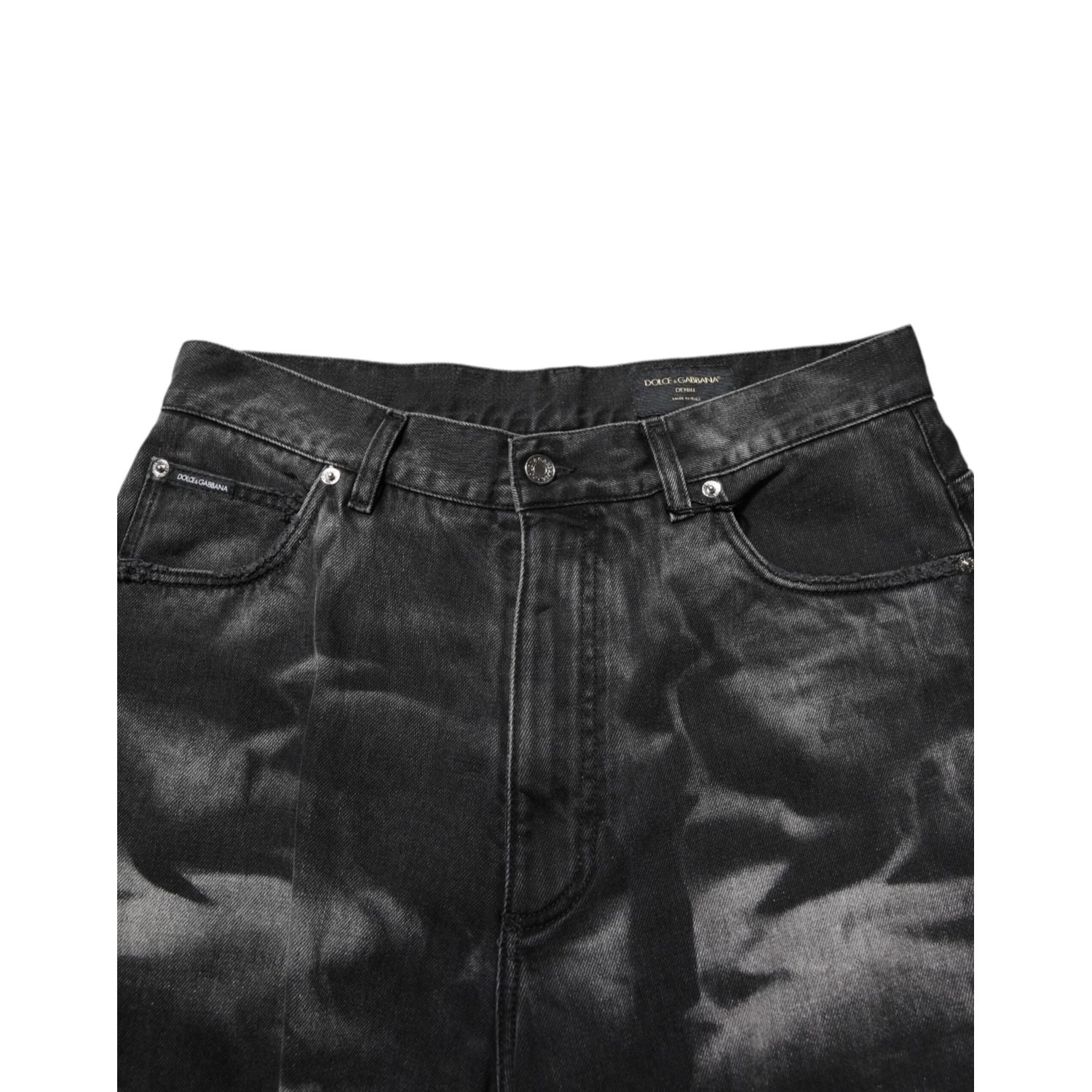 Dolce & Gabbana Black Marbled Effect Straight Men Denim Jeans