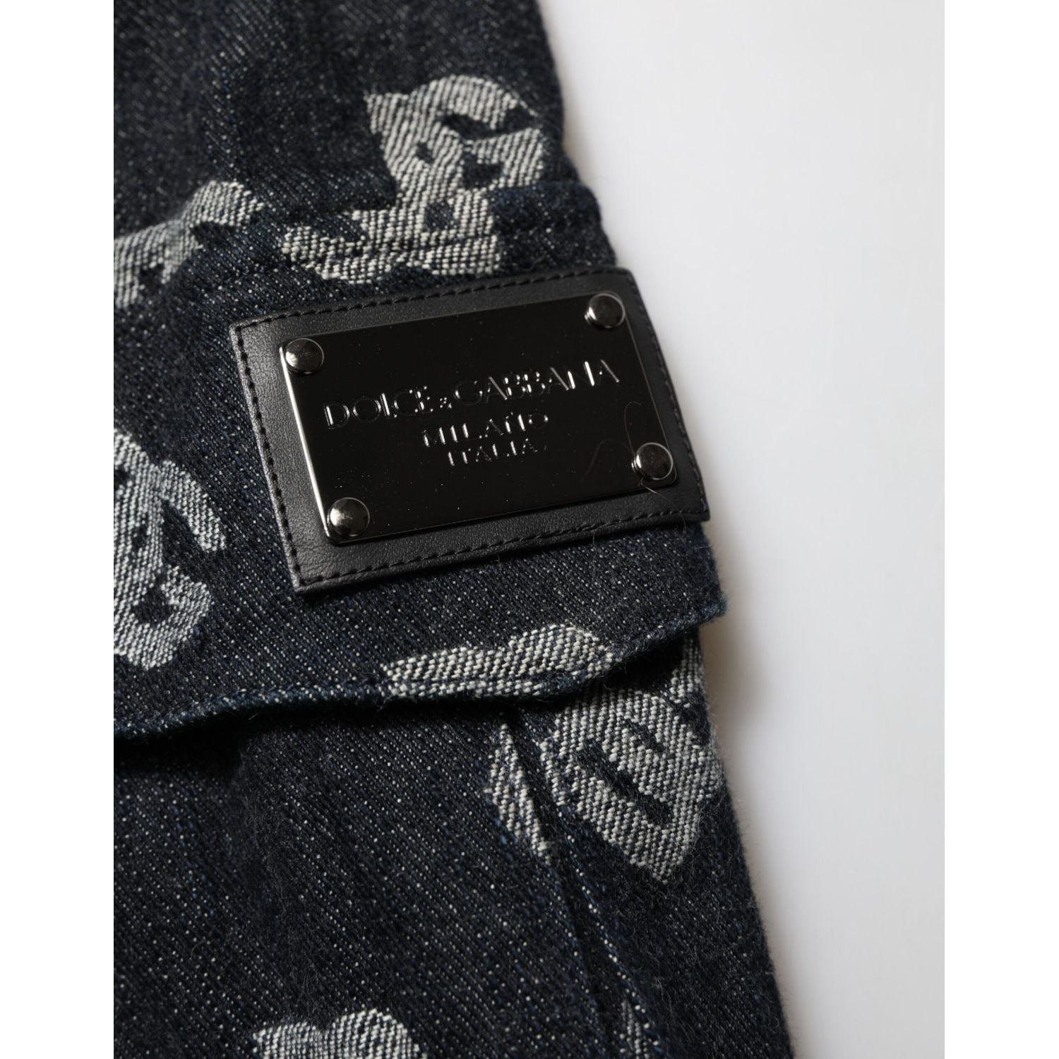 Dolce & Gabbana Black Monogram Denim Cargo Men Bermuda Short